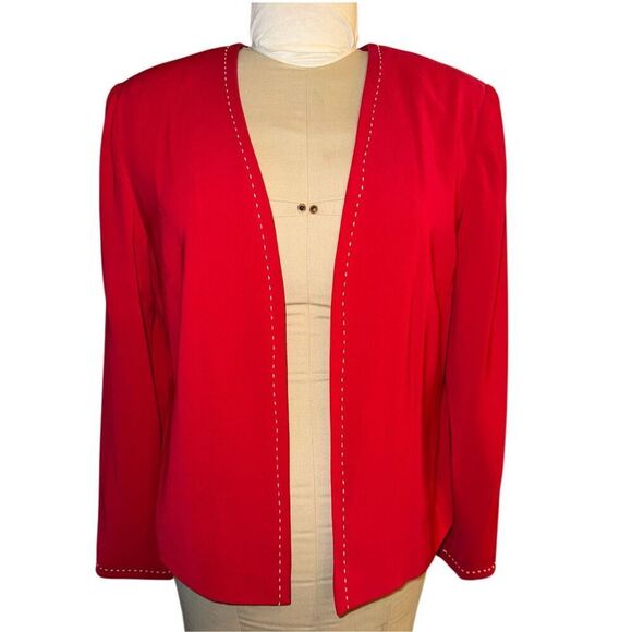 Liz Claiborne Open Front Blazer Sz. 12 Red Lined Peofessional - Picture 1 of 9